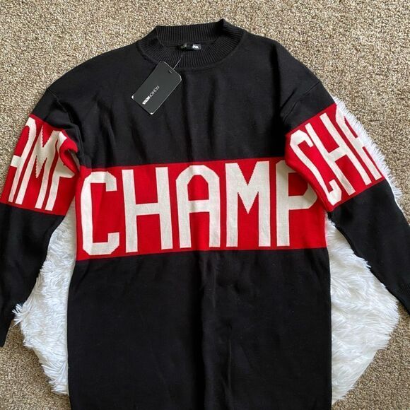 Fashion Nova Sweater Dress Champ New Heavy Long Sleeve Womens Size 1X Black Red - Picture 3 of 10